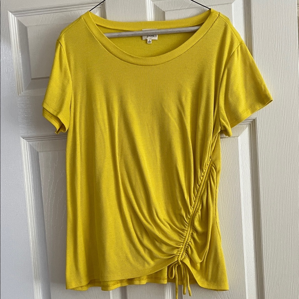 Vibrant Yellow Short Sleeve Top with Side Gather